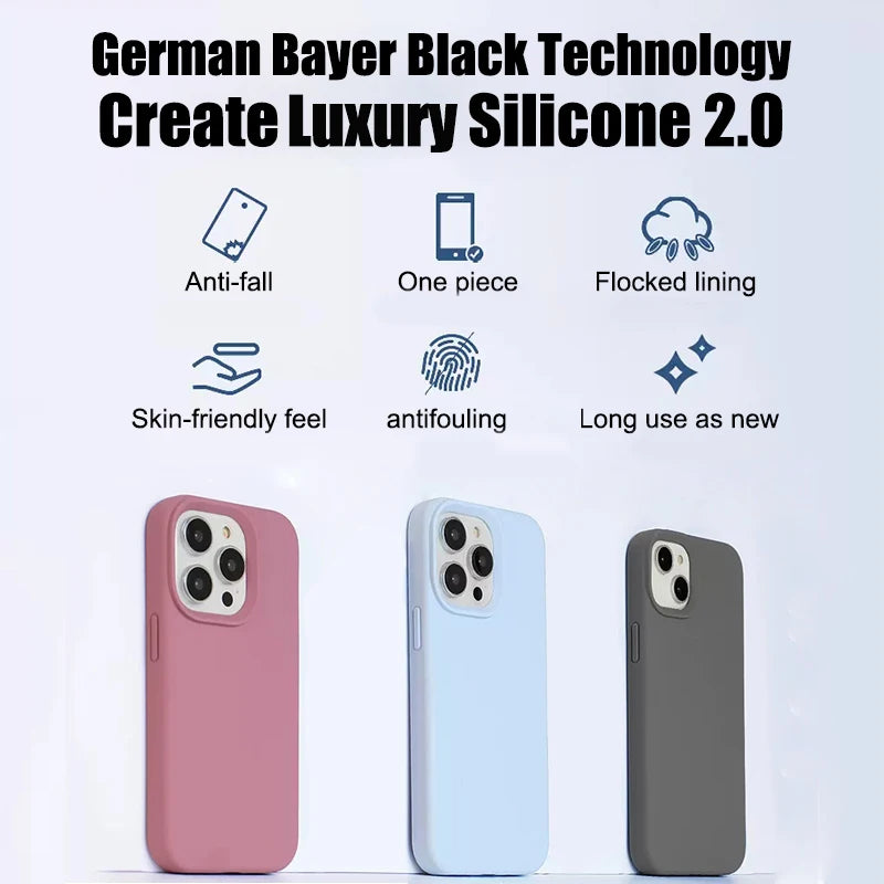 Luxuriöse Flüssigsilikon-Handyhülle für APPLE iPhone 11, 12, 13, 14, 15, 16 Pro Max – stoßfeste Schutzhülle, inkl. iPhone 15 Plus, Schutzcover. – Produktfoto