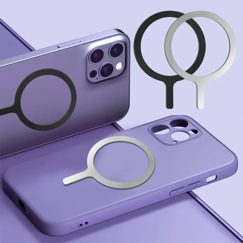 Selbstklebender Metallring / Eisenblech-Aufkleber für Apple iPhone Hüllen – MagSafe Magnetischer Lade-Ring für kabelloses Laden – Produktfoto