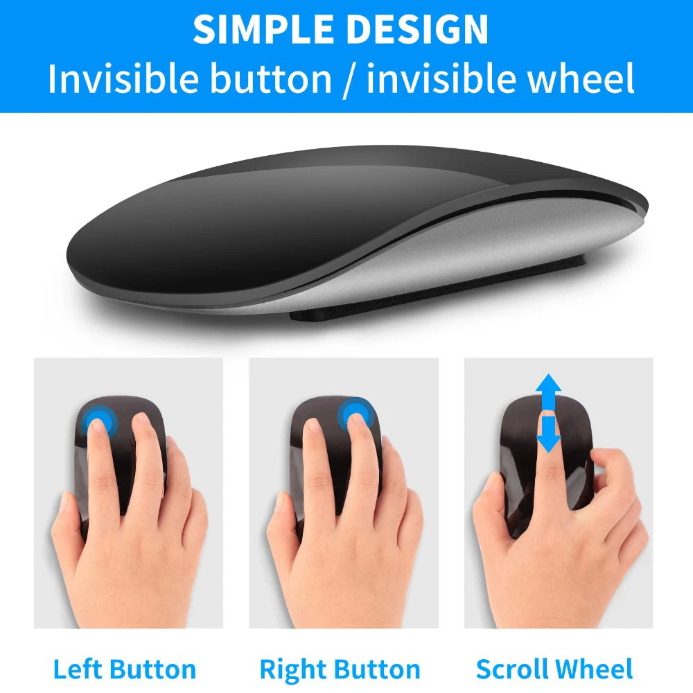 Kabellose Bluetooth-Magic-Mouse, leise, wiederaufladbar, Laser-Computermaus, schlank, ergonomisch, für Apple MacBook und Microsoft – Produktfoto