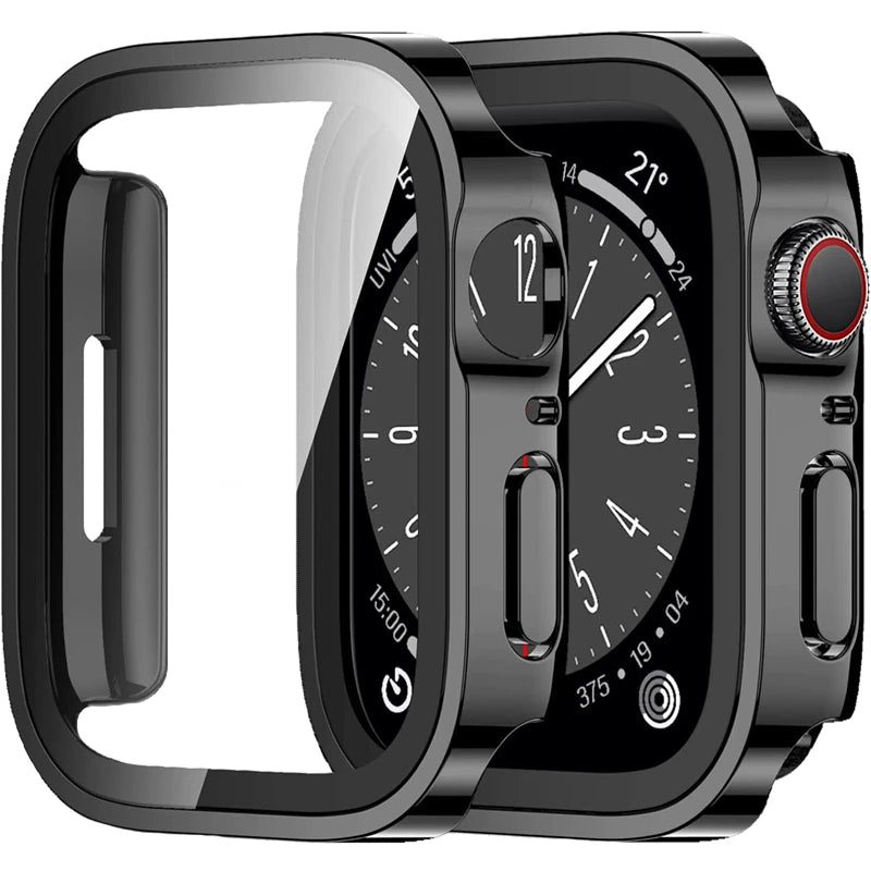 Glass+Case For Apple Watch 42 46mm 45mm 41 49 44mm 40 mm straight edge Screen Protector Cover Case iWatch SE 6 7 8 9 10 11 Ultra – Produktfoto