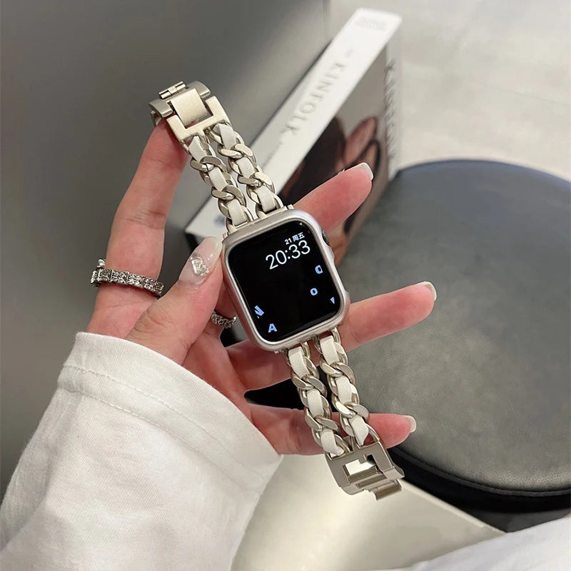 Elegantes Damen-Metallarmband für Apple Watch – kompatibel mit allen Serien (Ultra, 10, 9, 8, SE, 7, 6, – Produktfoto