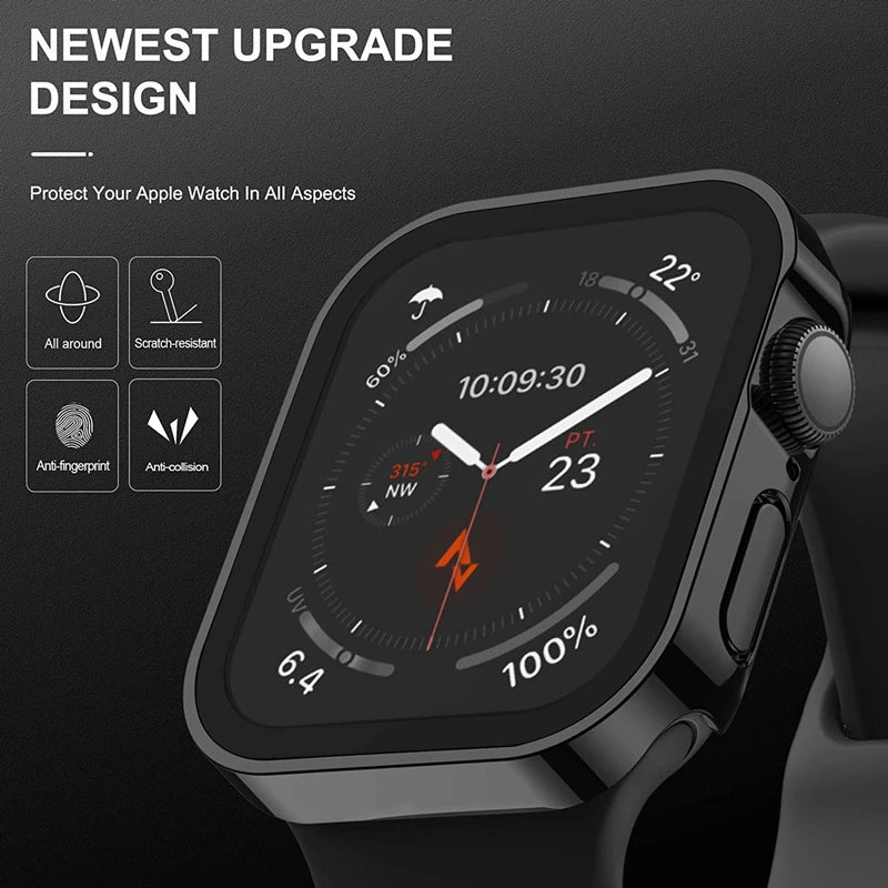 Glass+Case For Apple Watch 42 46mm 45mm 41 49 44mm 40 mm straight edge Screen Protector Cover Case iWatch SE 6 7 8 9 10 11 Ultra – Produktfoto