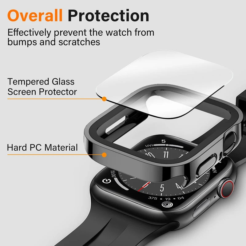 Glass+Case For Apple Watch 42 46mm 45mm 41 49 44mm 40 mm straight edge Screen Protector Cover Case iWatch SE 6 7 8 9 10 11 Ultra – Produktfoto