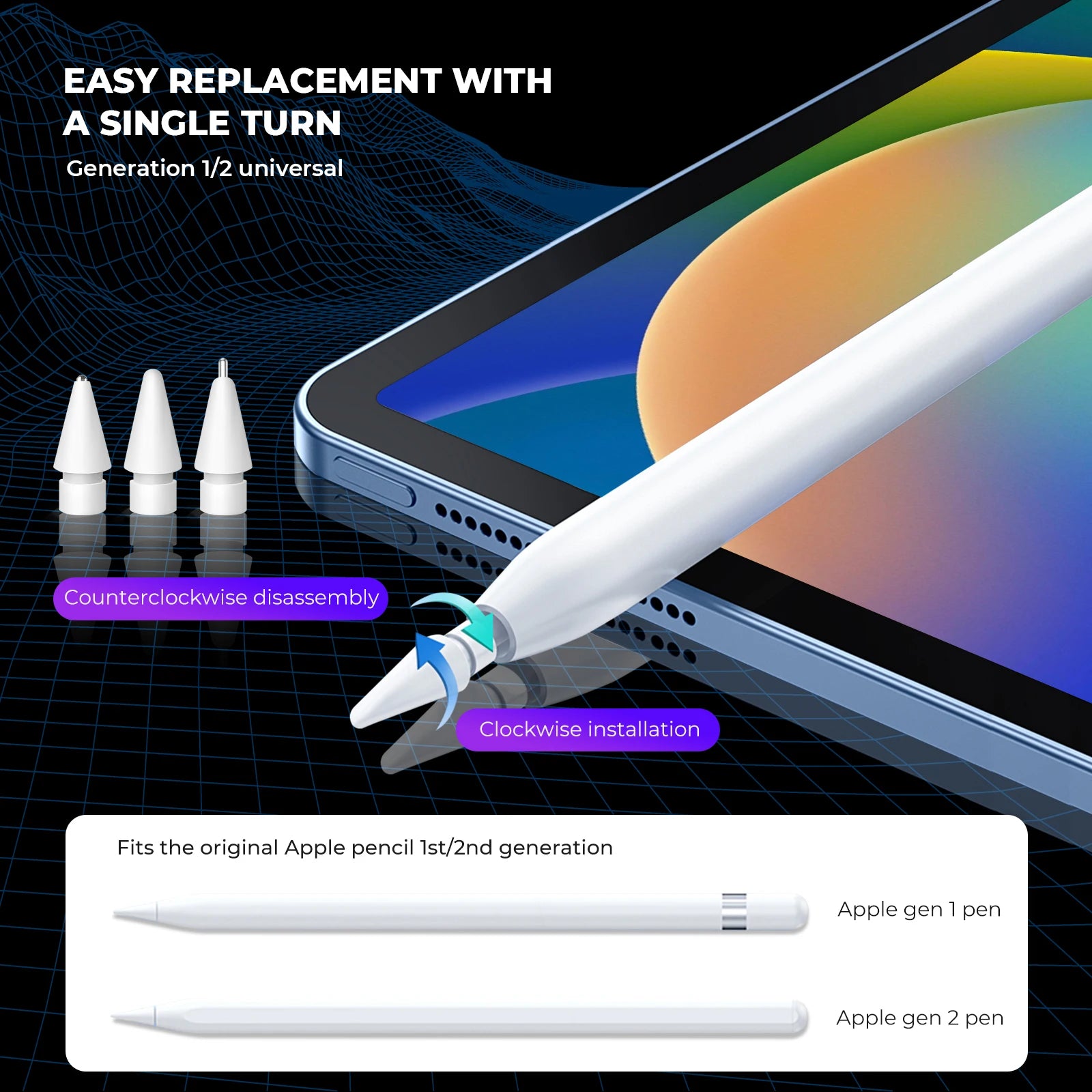 6/4-in-1 Ersatzspitzen für Apple Pencil – kompatibel mit 1. und 2. Generation sowie USB-C, verbesserte iPad Stiftspitzen mit Aufbewahrungsbox – Produktfoto