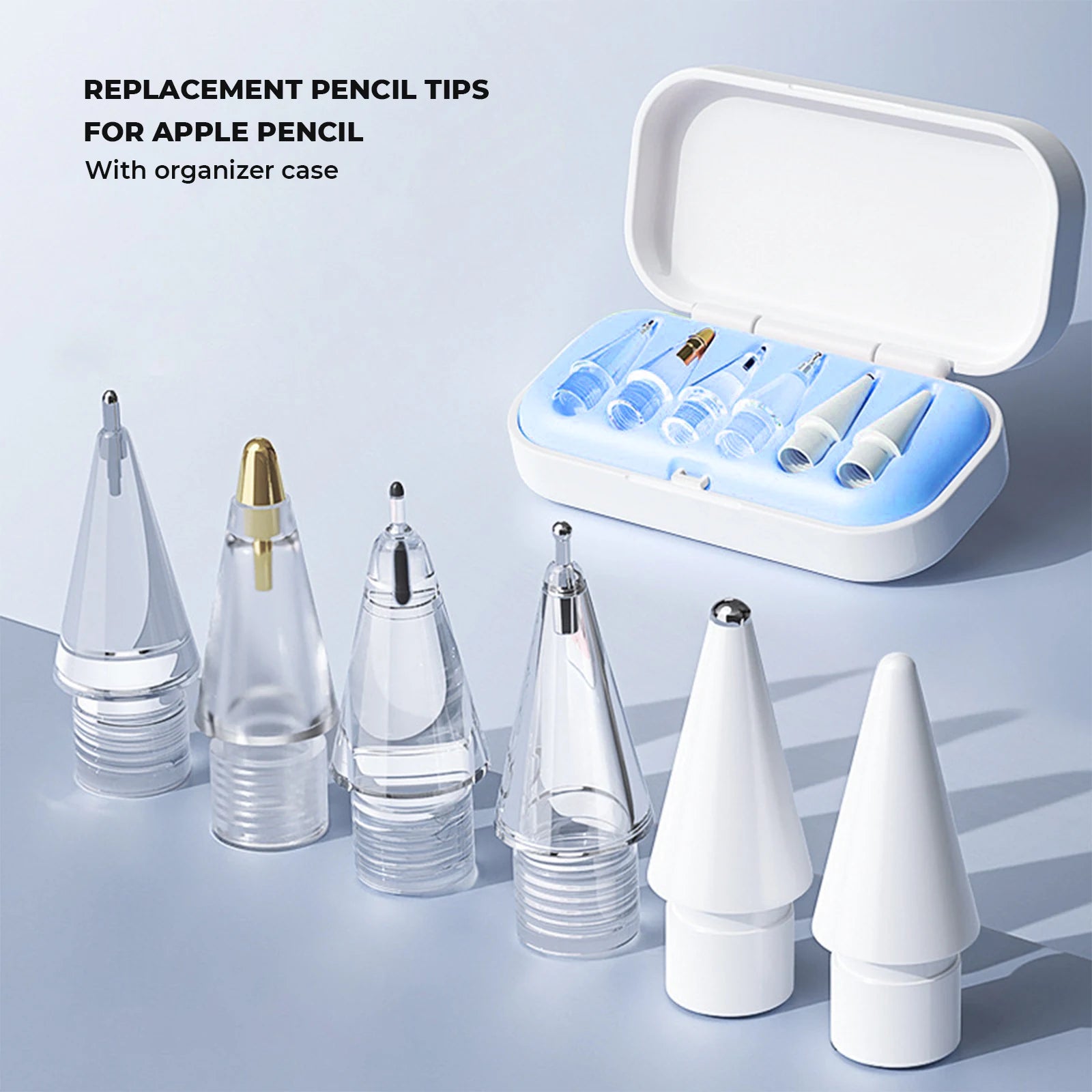 6/4-in-1 Ersatzspitzen für Apple Pencil – kompatibel mit 1. und 2. Generation sowie USB-C, verbesserte iPad Stiftspitzen mit Aufbewahrungsbox – Produktfoto