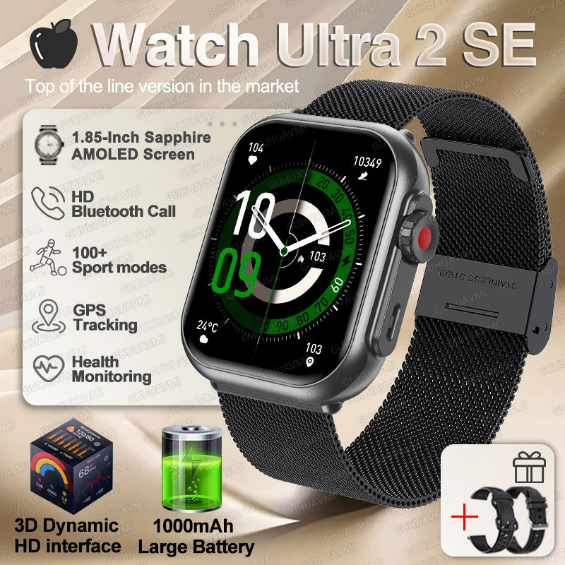 Smartwatch für iOS – Ultra 2 & SE, Unisex, 1000mAh Akku, GPS, AMOLED Display, Bluetooth-Anrufe, Sportfunktionen, wasserdicht – Produktfoto